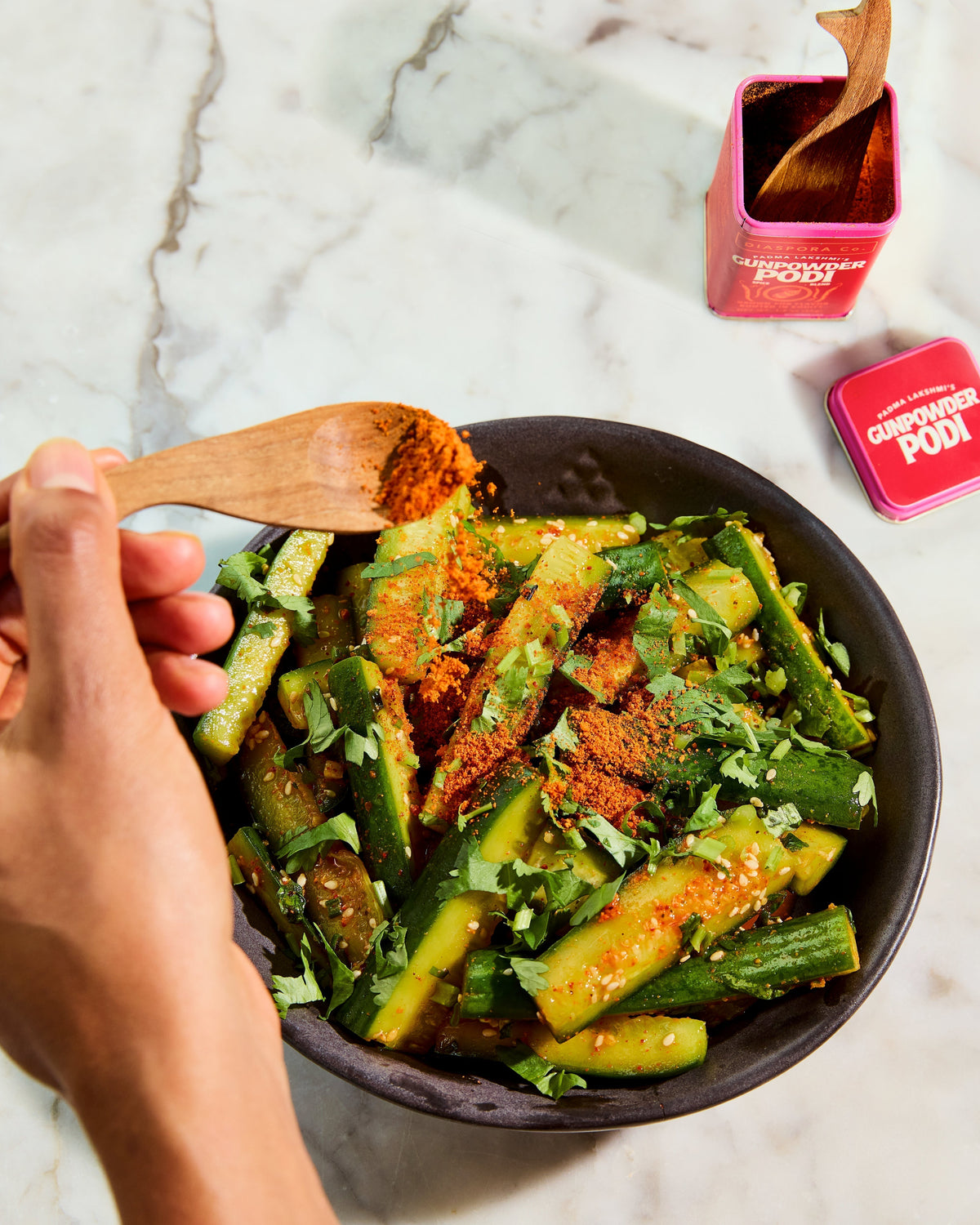 Padma's Gunpowder Podi Cucumbers
