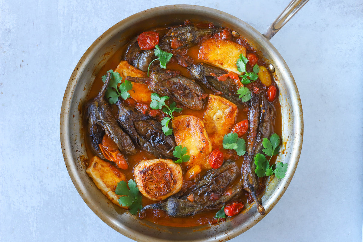 Asha's Eggplant with Spiced Tomatoes & Halloumi