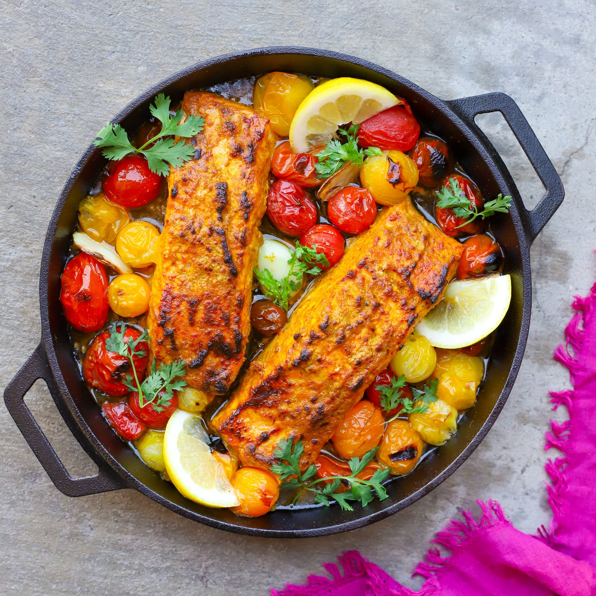 Asha's Tandoori Masala Fish with Burst Tomatoes