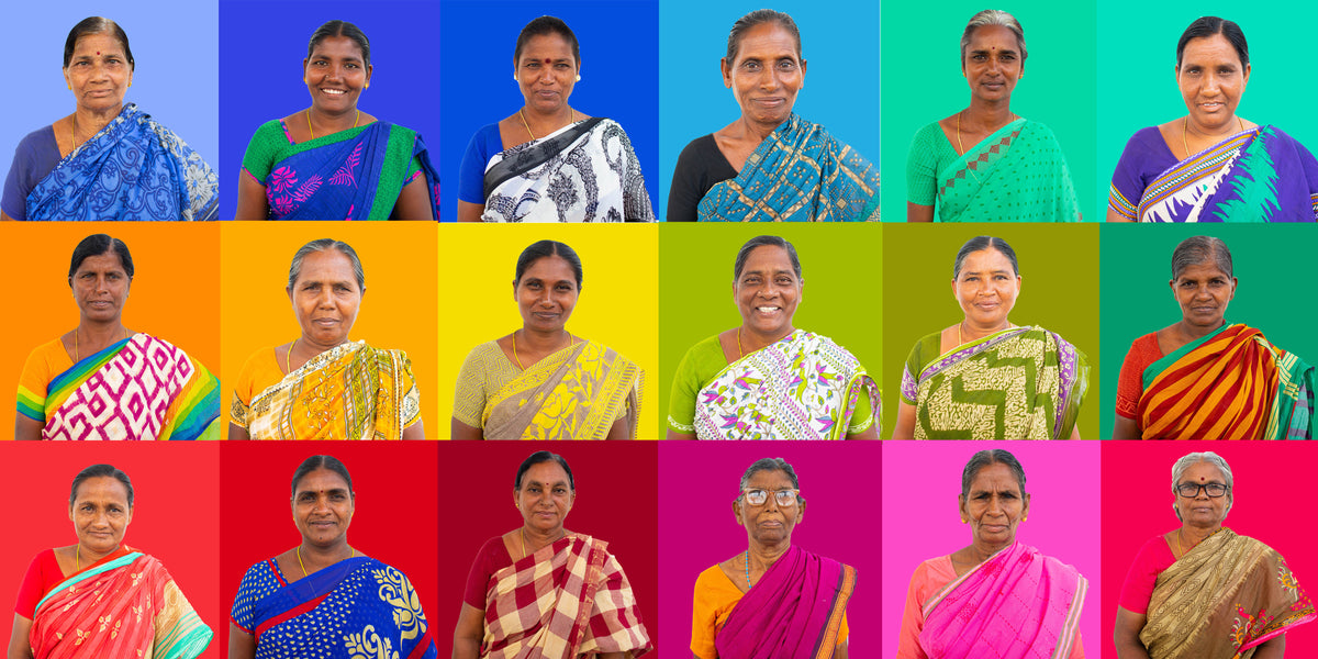 collage of images of 12 women who are a key part of our turmeric harvest and part of our health care pilot with Lona Project