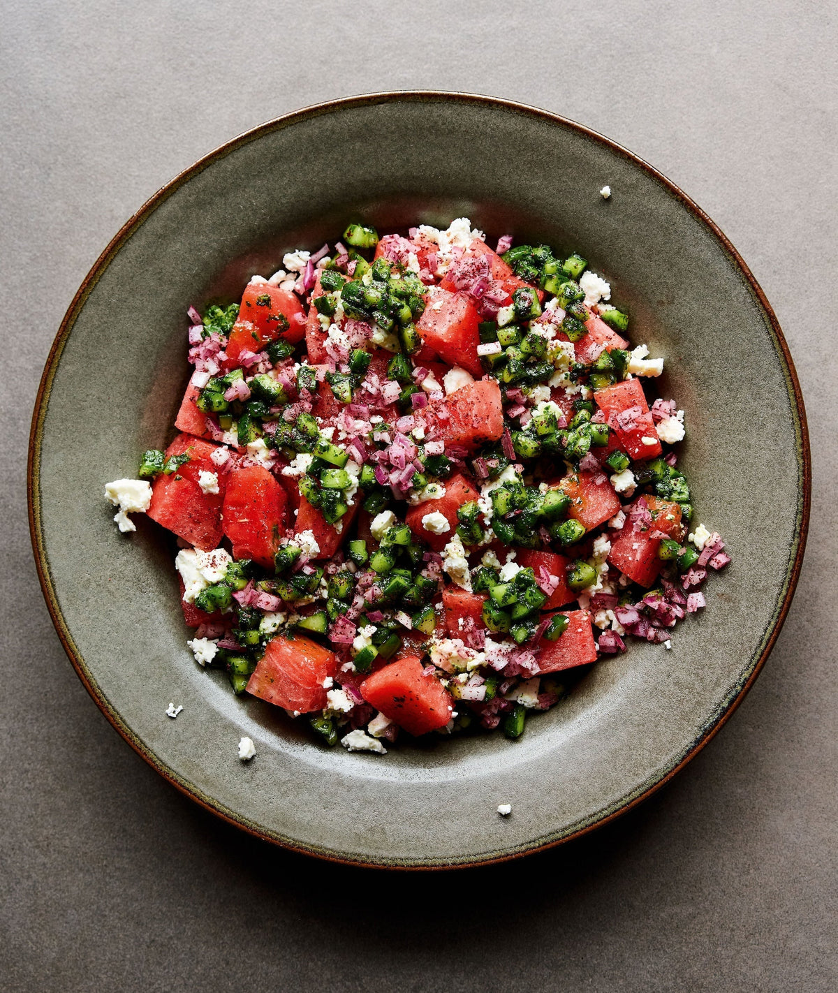 Noor's Watermelon Salad with Cucumber, Red Onion and Ricotta Salata