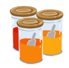 Illustration of three glass jars with tan lids, partly filled with an orange liquid.